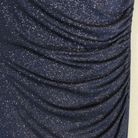 Laundry by Shelli Segal Blue Metallic Ruched Side Slit Hem Dress Women's Size 2 - Picture 7 of 13